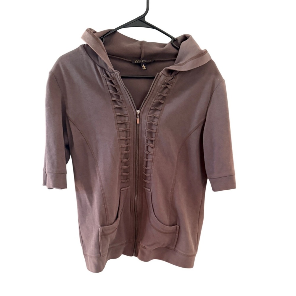 Picadilly Fashions Y2k Taupe Brown Short Sleeve Zip Up Hoodie Ladder Cutout S